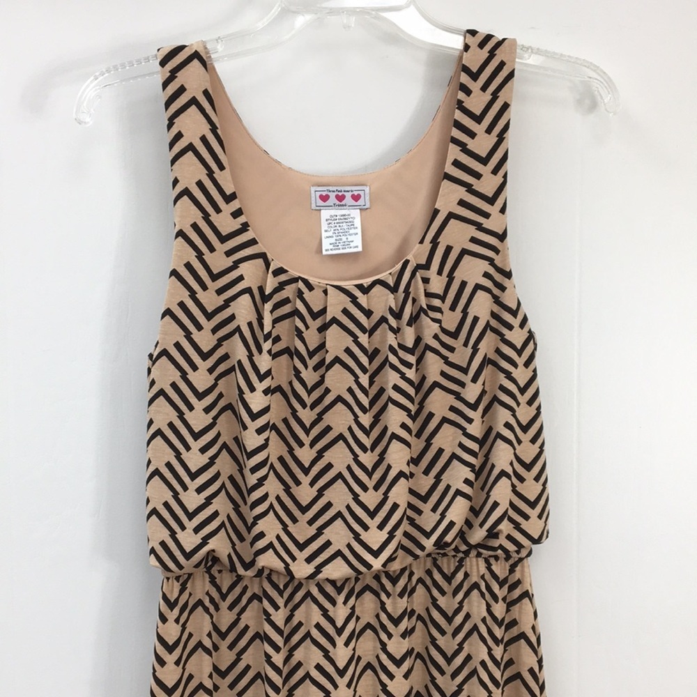 Three Pink Hearts Sleeveless Tank Tan Maxi Dress Size S EXCELLENT Condition - Picture 2 of 8